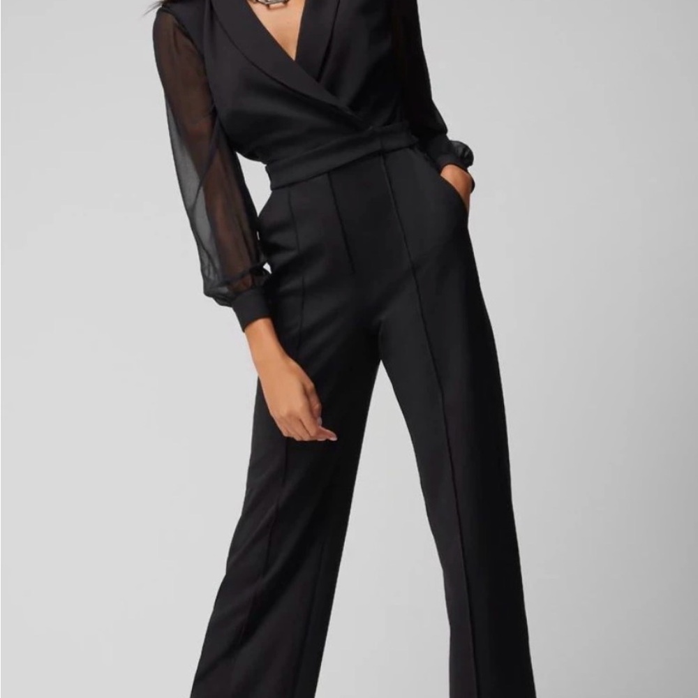 WHBM Long Sheer Sleeve Jumpsuit Black / Size 00 (NEW)